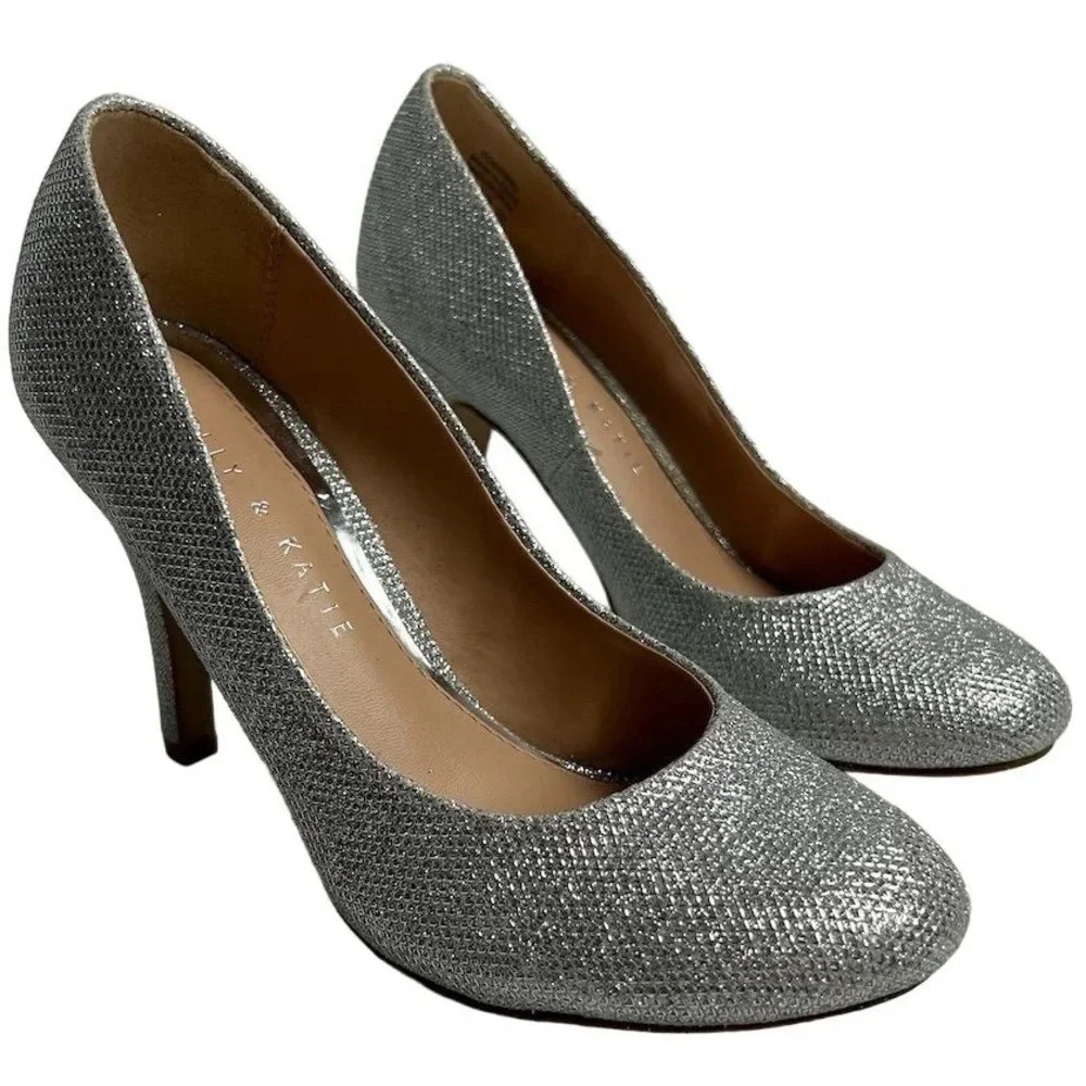 Kelly & Katie Women's Silver Glitter Pumps Size 7.5 Party‎ Stiletto Heel